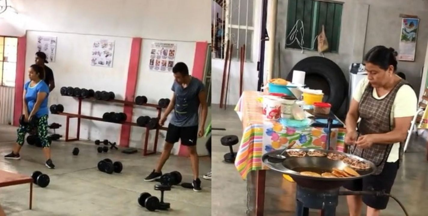 VIDEO: Señora pone su puesto de garnachas en gimnasio y se vuelve viral en TikTok