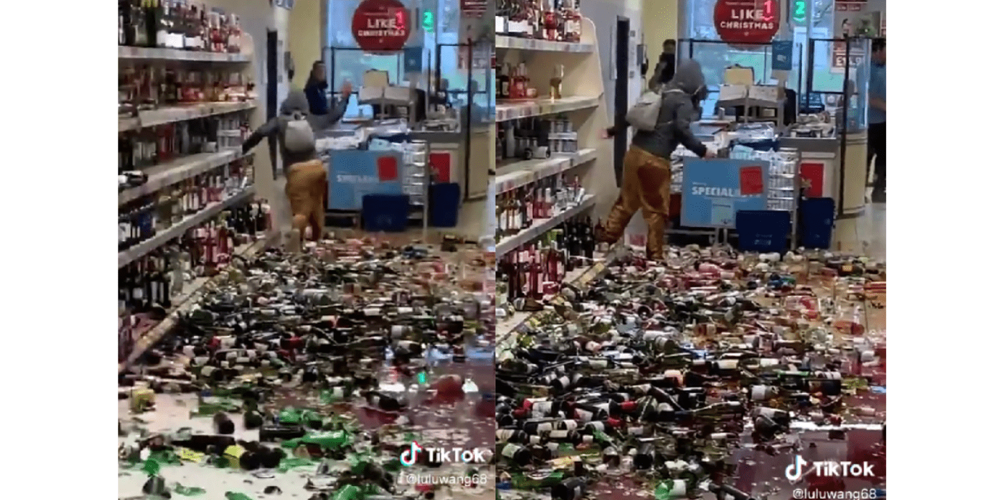VÍDEO: mujer se vuelve viral por tirar cientos de botellas en un supermercado