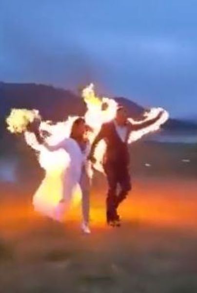 VIDEO: ¡Novios se prenden fuego en su boda!